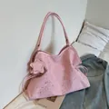 Borsa tote rosa con motivi a stelle argentate, ricami e un ciondolo a forma di stella - Rosa