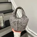 Gray corduroy tote bag with heart and bow patterns featuring two front pockets - Corduroy Style / Gray (Bear & Heart Pattern)