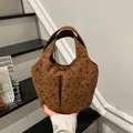 Brown corduroy handbag with heart and bear prints and dual front pockets - Corduroy Style / Brown (Bear & Heart Pattern)