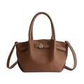 Sac seau minimaliste en cuir marron avec poignées et bandoulière réglable - Marron