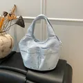Borsa tote in tela azzurra con motivi a stella e tasche multiple per uso quotidiano - Blu (Motivo Stella)