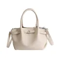 Sac seau chic en cuir grainé beige avec fermoir argenté et bandoulière - Blanc