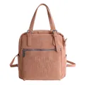 Pink matte PU leather tote backpack featuring embossed letters and adjustable straps - Pink