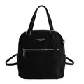 Versatile black suede tote backpack with white logo print and silver hardware details - Black