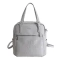 Versatile grey leather tote backpack with silver hardware and adjustable straps - Blue