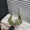Pistachio green Y2K crescent bag with silver rivet studs and thin shoulder strap - Green