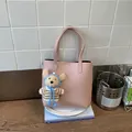 Sac seau rose à grain de litchi avec un adorable pendentif ours en peluche doux - Sans pendentif / Rose