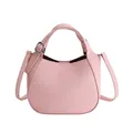 Sac seau en cuir grainé rose avec poignée supérieure et bandoulière réglable - Sans pendentif / Rose