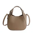 Sac seau en cuir grainé kaki avec poignée supérieure et bandoulière réglable - Sans pendentif / Kaki