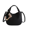 Sac seau minimaliste en cuir noir avec charmant pendentif en perles et petit ours - Avec Pendentif Fleur / Noir