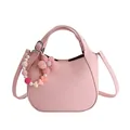 Sac seau en cuir souple rose avec pendentif perles et fleurs et bandoulière réglable - Avec Pendentif Fleur / Rose