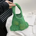 Handmade green crochet hollow mesh tote bag with yellow fruit detail for beach vacation - Green
