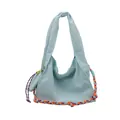 Light blue nylon tote bag with vibrant braided cord decor and small zip pouch - Starry Blue