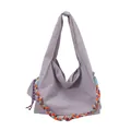 Borsa tote lilla minimalista con tracolla intrecciata a contrasto arancione e blu - Viola