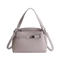 Light purple faux leather handbag with lychee texture and detachable shoulder strap - Purple