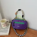 Bolso Boston ligero de nailon a cuadros morados y asa verde neón para ocio diario - Morado