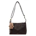 Borsa a tracolla vintage marrone scuro opaca con cinturino regolabile e ciondolo - Con Ciondolo / Grigio