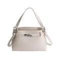 Elegant off-white crossbody bag with lychee texture and silver double ring buckle - Off White