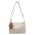 Borsa a tracolla minimalista bianco crema in pelle PU con ciondolo a forma di orso bruno - Con Ciondolo / Bianco Sporco