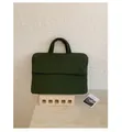 Minimalist dark green quilted laptop bag with top handles and a front flap pocket - Green