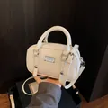 White lychee pattern faux leather pillow bag with round handles and silver metal hardware - Basic Style / White (Without Pendant)