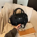 Black litchi grain Boston handbag with silver hardware and detachable strap - Basic Style / Black (Without Pendant)