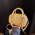 Pale yellow top handle crossbody bag with lychee texture and adjustable strap - Basic Style / Yellow (Without Pendant)