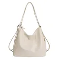 Chic beige crossbody shoulder bag with H-stitch detail for women's daily commute - No Pendant / White