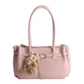 Bolso tote rosa pálido en cuero sintético con asas largas y colgante de oso - Con Colgante / Rosa