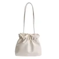 Minimalist ivory drawstring bucket bag made of soft PU leather with elegant pleats - White