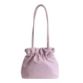 Lavender faux leather bucket bag with stylish drawstring pleated closure and shoulder straps - Purple