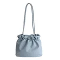 Minimalist light blue bucket bag with pleated design and soft synthetic leather texture - Blue