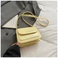 Chic light yellow square crossbody bag with crinkled leather texture and silver buckle - No Pendant / Yellow