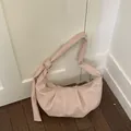 Elegante borsa croissant rosa albicocca con design a pieghe e tracolla con nodo - Tipo standard / Rosa