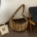 Khaki croissant shoulder bag with pleated leather and knotted strap detail - Standard Type / Brown