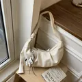 Chic cream white pleated hobo bag with horse pendant and adjustable shoulder strap - With Pendant / White