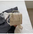 Chic beige checkered small backpack with pearl lace bow and decorative leather straps - Off-White with Pendant
