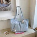 Light blue polka dot canvas tote bag with bunny charm and star pendant accessory - Blue with Pendant