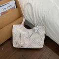 White large capacity polka dot tote bag with star and rabbit charms for daily commuting - White With Pendant
