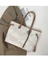 Minimalist beige canvas tote bag with brown leather trim and woven cord accessory - Off White