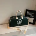 Bolso de viaje vintage verde estilo béisbol con ribete crema y bandolera - Verde