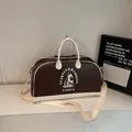 Bolso de viaje retro marrón y blanco con estampado de velero y correa desmontable - Café