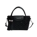 Chic black bucket bag with water ripple texture, tassel charm and crossbody strap - Black