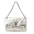 Elegant silver quilted crossbody bag with rhinestone swivel lock and metal chain strap - Silver