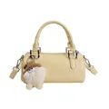 Retro yellow cylinder handbag with soft plush charm and detachable shoulder strap - Yellow (With Charm)