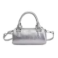 Chic silver cylinder handbag with pleated texture and adjustable shoulder strap - Silver Without Pendant