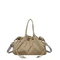 Borsa tote leggera in nylon kaki con coulisse e tracolla grigia regolabile - Cachi