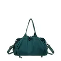 Borsa tote plissettata verde scuro con coulisse e tracolla regolabile - Verde
