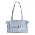 Borsa a spalla azzurra minimalista in ecopelle con fibbia decorativa in metallo metallizzato - Senza Ciondolo / Blu