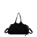 Versatile borsa tote nera plissettata in nylon leggero con tracolla regolabile - Nero